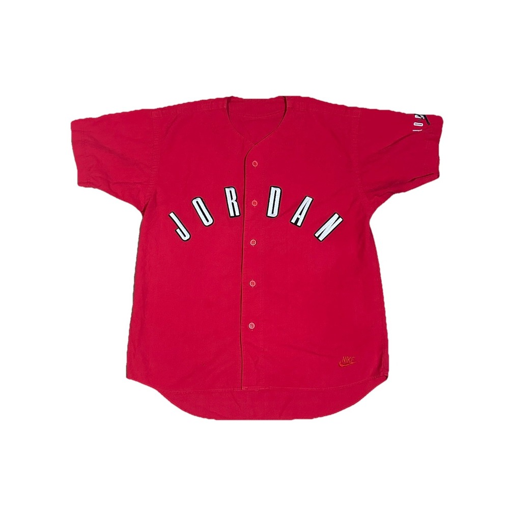 Vintage 1990s NIKE Michael Jordan Spelled‎ Out Red Baseball Jersey Large